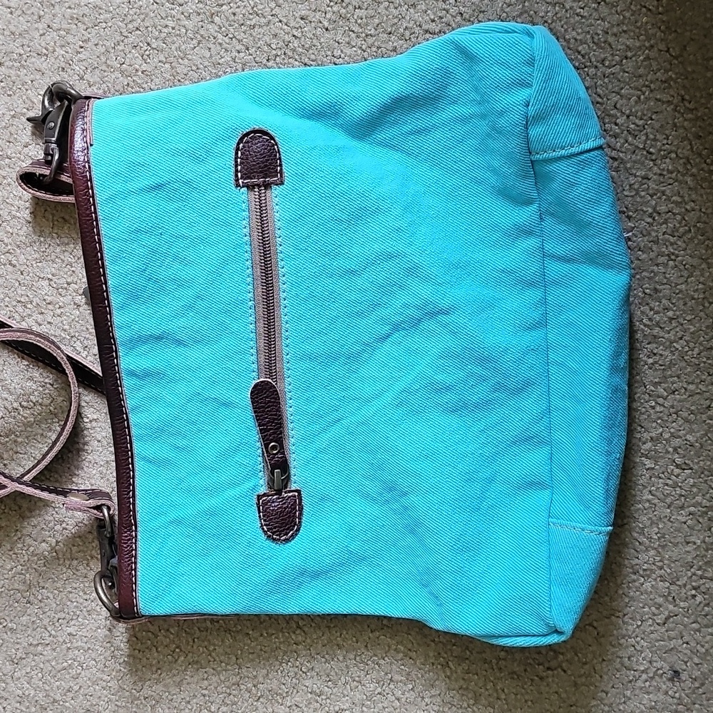 Myra Bag Blue and Brown Crossbody Bag - Picture 4 of 5
